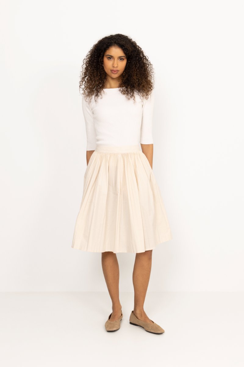 Ctn Pleated Skirt - Creamed White
