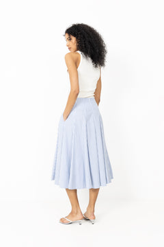 Stripe Ctn Panel Midi Skirt - Hydrangea Blue