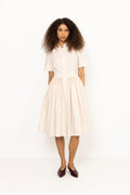 Ctn Pleated Ss Shirt Dress - Creamed White