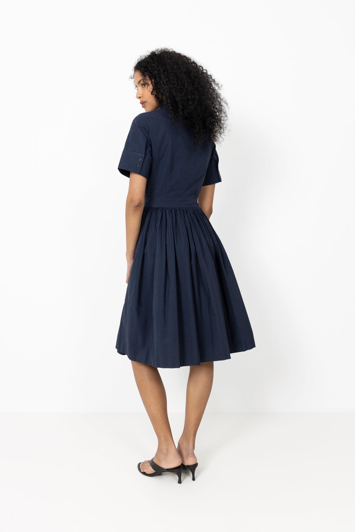 Ctn Pleated Ss Shirt Dress - Evening Blue