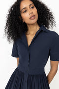 Ctn Pleated Ss Shirt Dress - Evening Blue