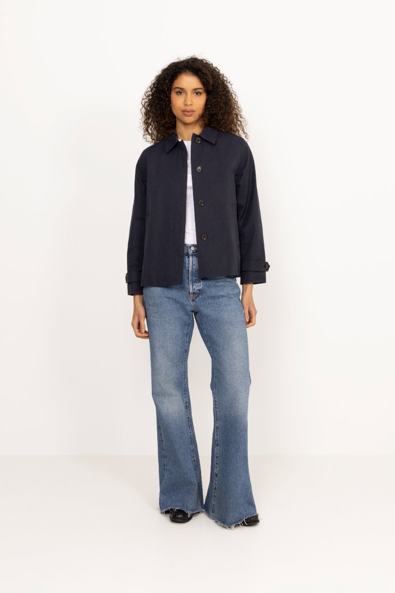 Short Cotton Blend Car Coat - Evening Blue