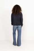 Short Cotton Blend Car Coat - Evening Blue