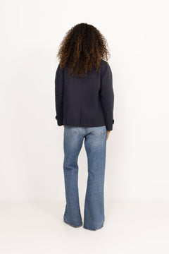 Short Cotton Blend Car Coat - Evening Blue