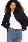 Short Cotton Blend Car Coat - Evening Blue
