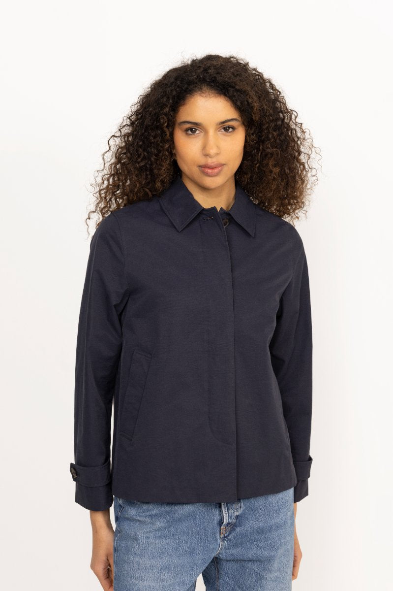 Short Cotton Blend Car Coat - Evening Blue