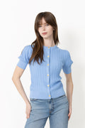Cotton Cable Ss Cardigan - Hydrangea Blue