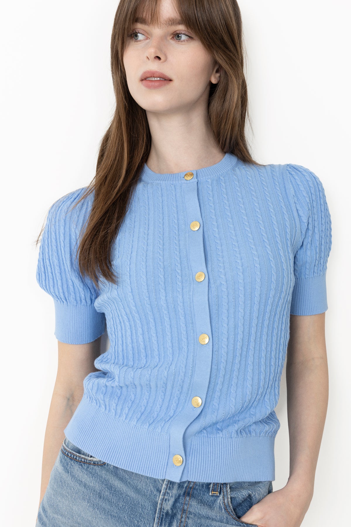 Cotton Cable Ss Cardigan - Hydrangea Blue
