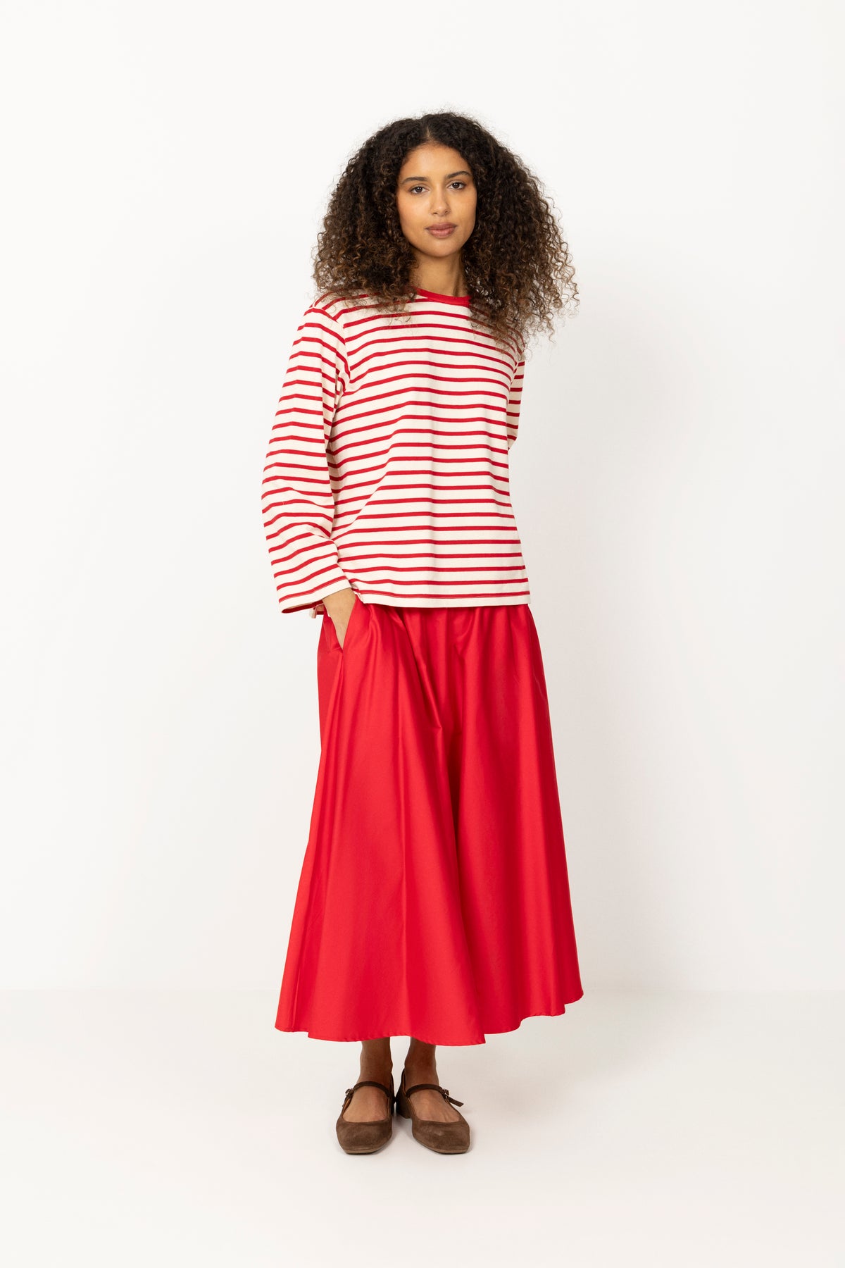 Breton Crewneck Long Sleeve - Cream Red Stripe