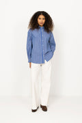 Poplin Workwear Shirt - Cobalt Blue Stripe
