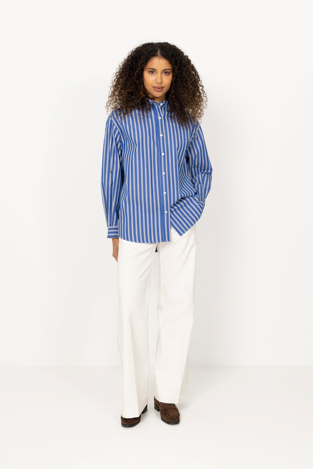 Poplin Workwear Shirt - Cobalt Blue Stripe