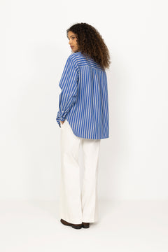 Poplin Workwear Shirt - Cobalt Blue Stripe
