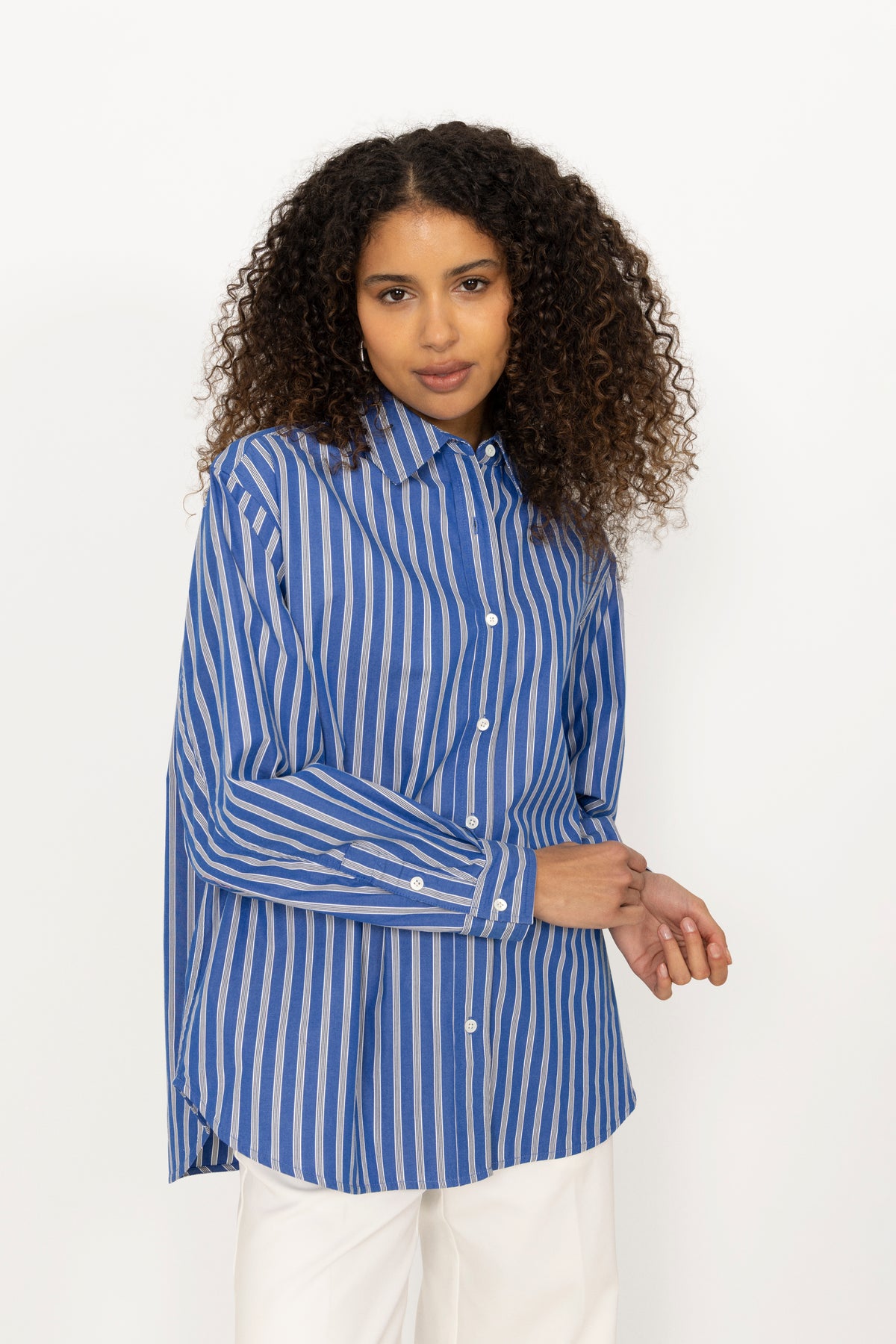 Poplin Workwear Shirt - Cobalt Blue Stripe