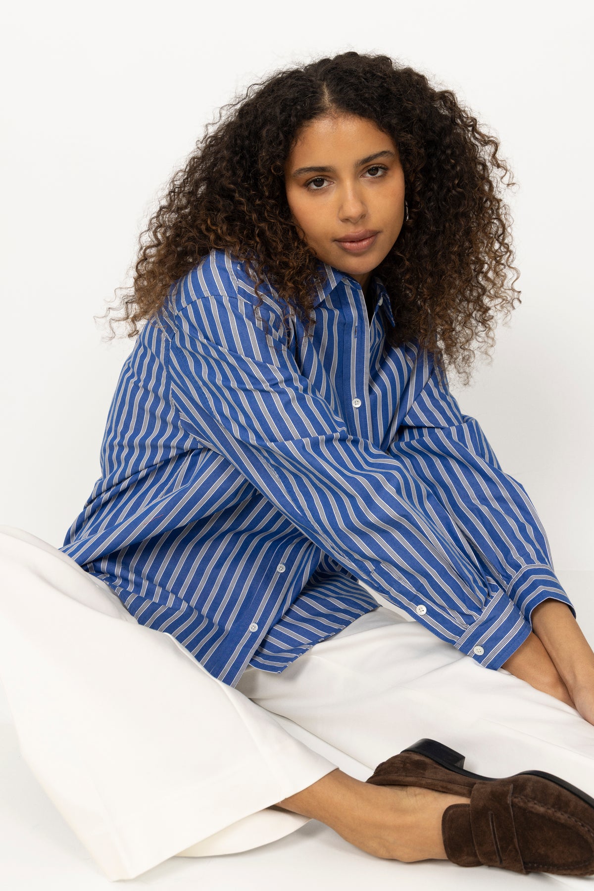 Poplin Workwear Shirt - Cobalt Blue Stripe