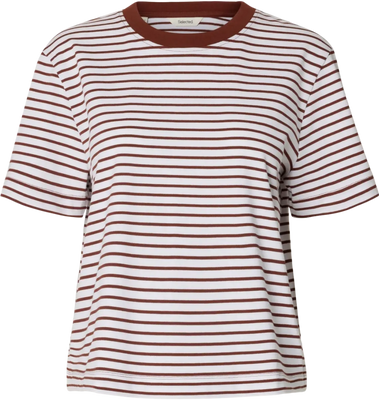 Essential Ss Striped Boxy Tee - Cherry Mahogany Bright White