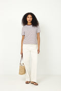 Essential Ss Striped Boxy Tee - Cherry Mahogany Bright White