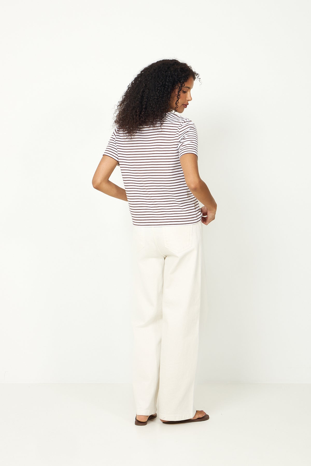 Essential Ss Striped Boxy Tee - Cherry Mahogany Bright White