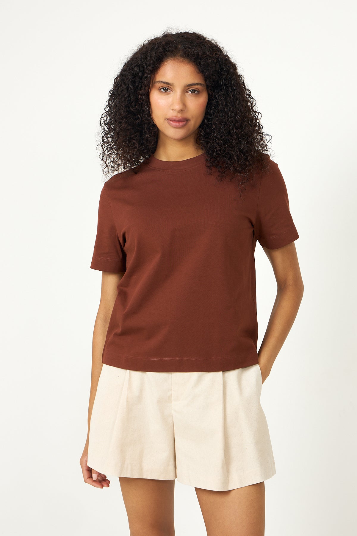 Slfessential Ss Boxy Tee Noos - Cherry Mahogany