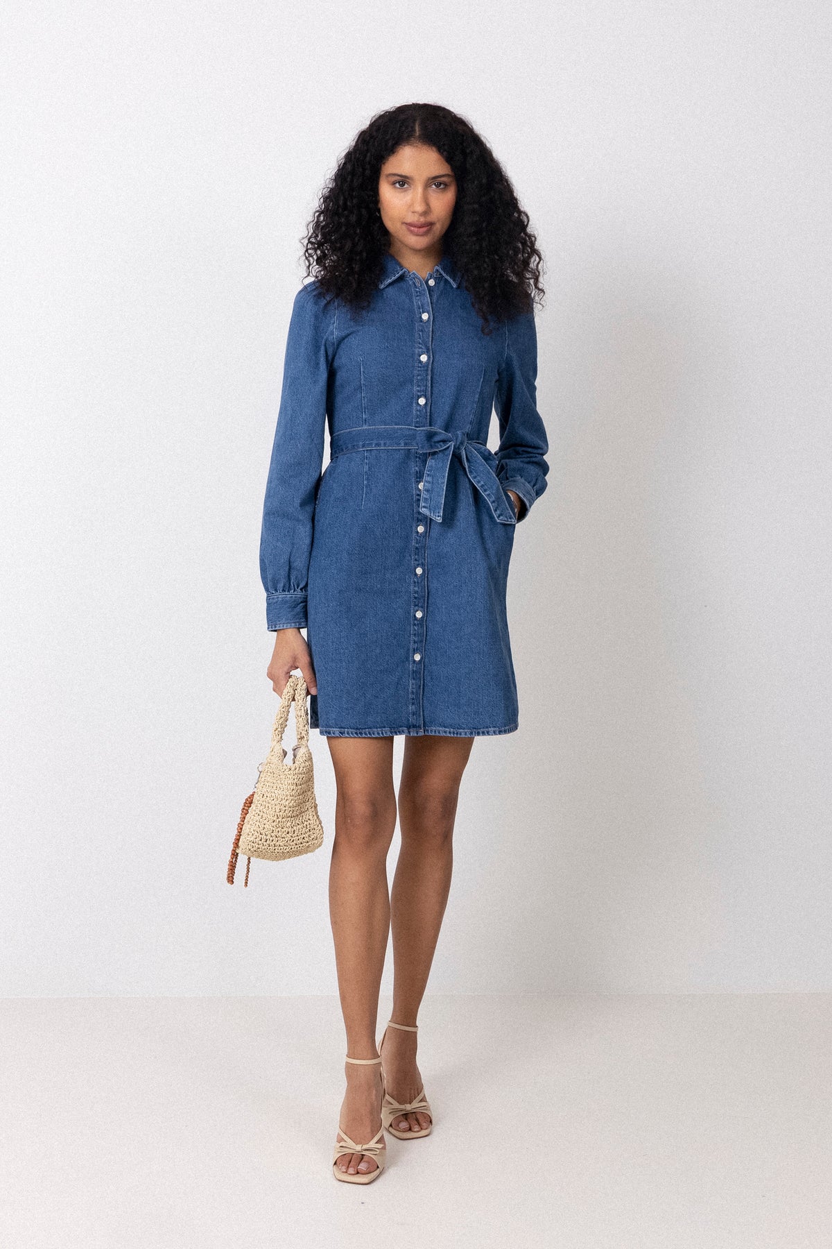 Selected - Kjoler - Slfruna Short Denim Dress - Medium Blue Denim