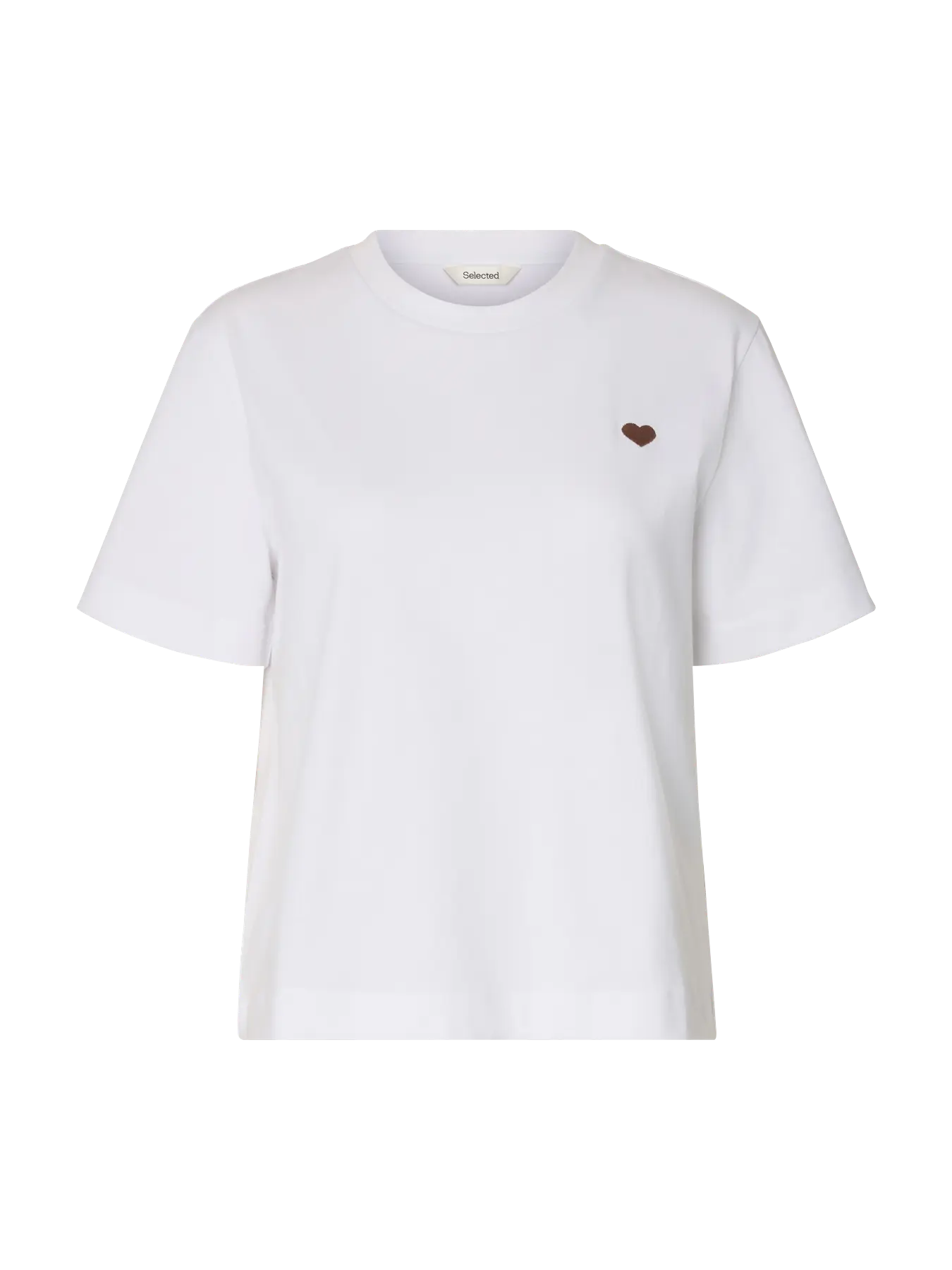 Slfella Ss Emb Boxy Tee Ft - Bright White Brown Heart Emb
