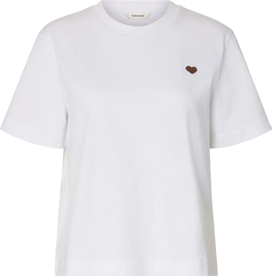 Slfella Ss Emb Boxy Tee Ft - Bright White Brown Heart Emb