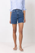 Krista Hw Mid Blue Denim Shorts - Medium Blue Denim