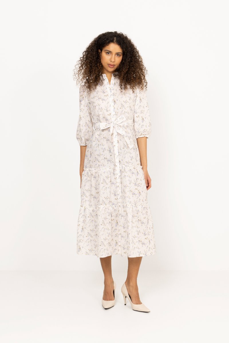 Kate Long Dress - Off White/Blue