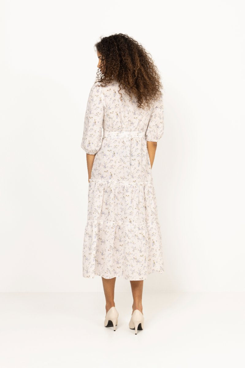 Kate Long Dress - Off White/Blue