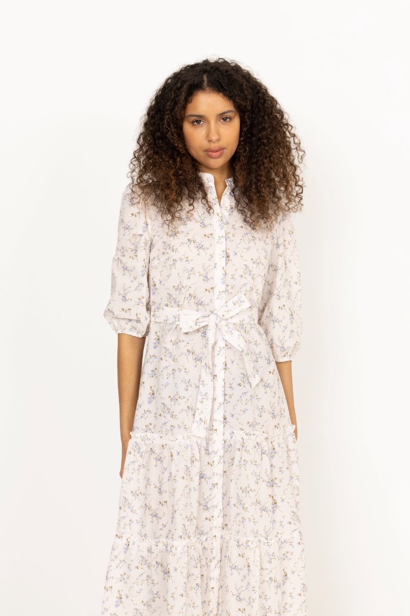 Kate Long Dress - Off White/Blue