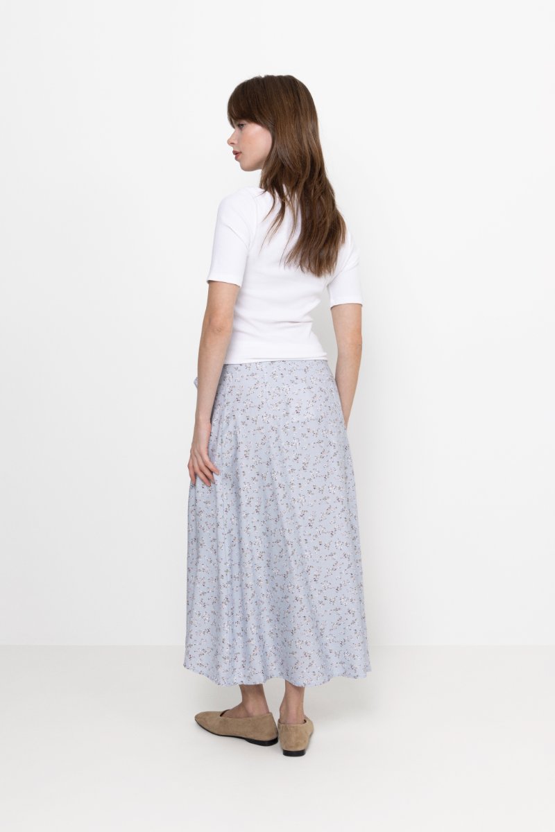 Peony Wrap Skirt - Light Blue/Off White