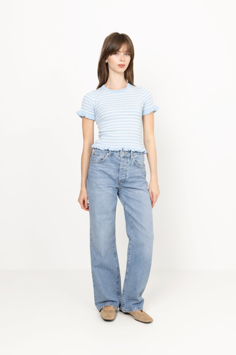 Fabi Knit Top - Light Blue/White Stripe