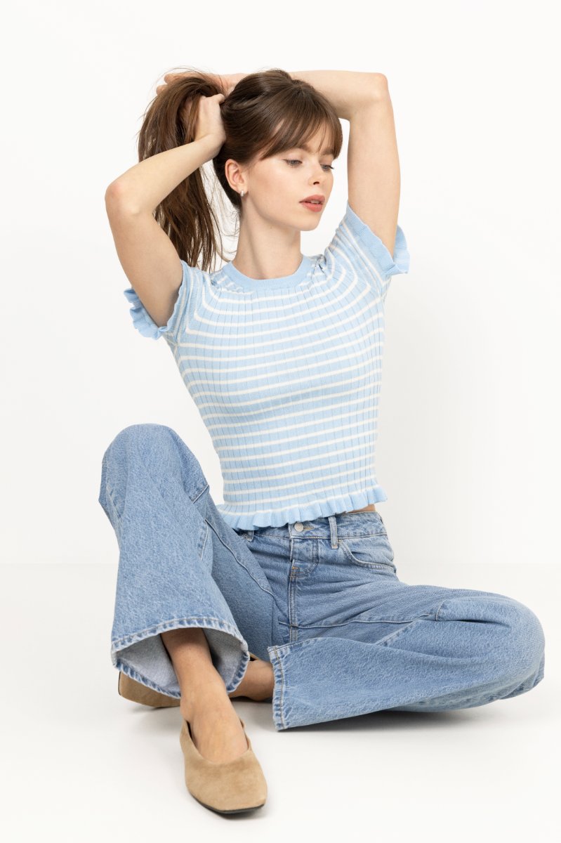 Fabi Knit Top - Light Blue/White Stripe