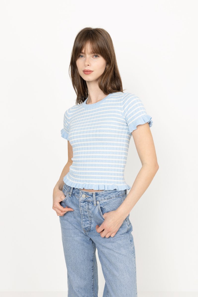 Fabi Knit Top - Light Blue/White Stripe