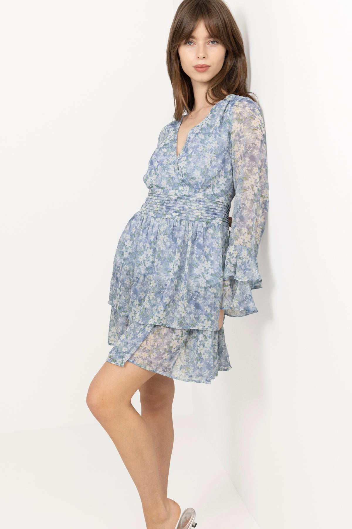 Florella Short Dress - Blue/Off White