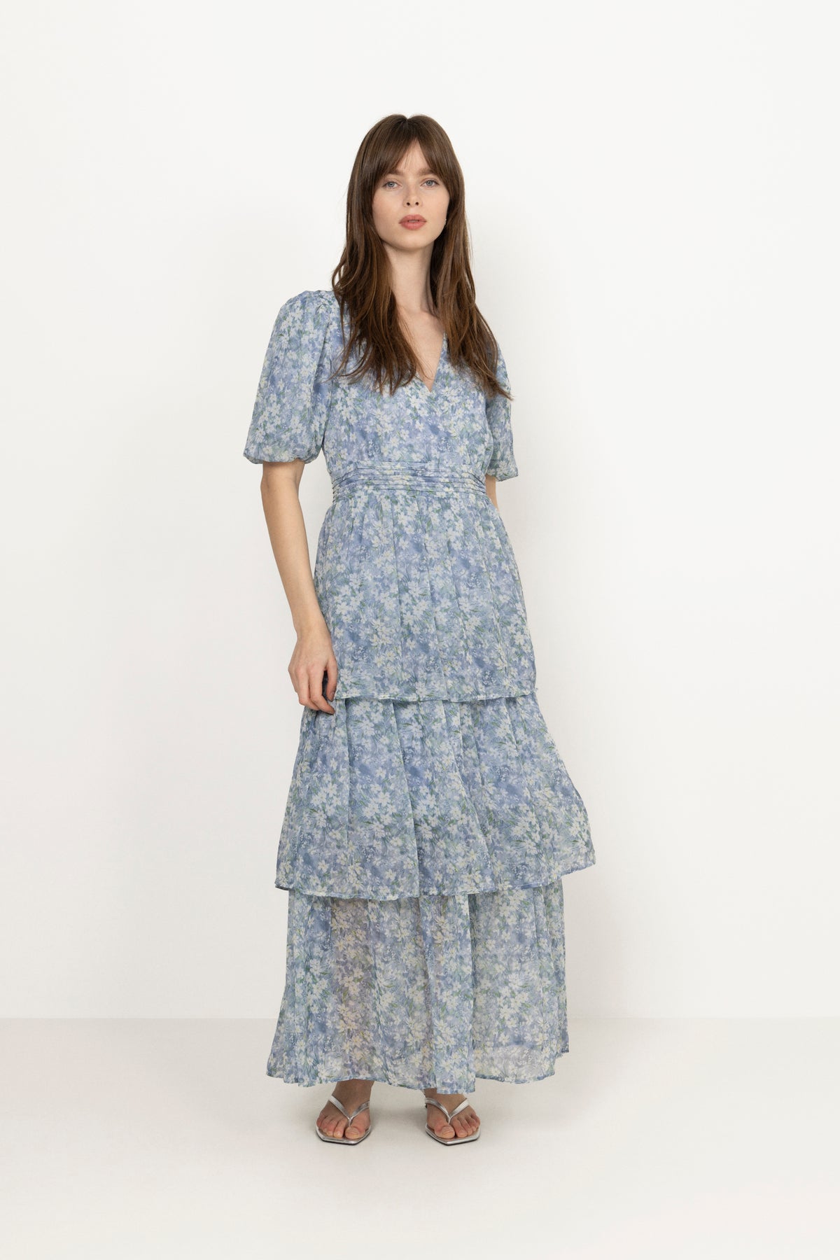 Florella Sleeve Dress - Blue/Off White