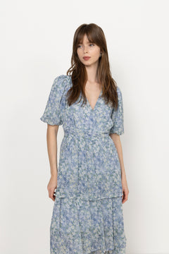 Florella Sleeve Dress - Blue/Off White
