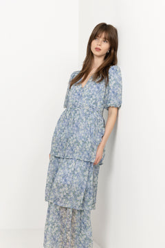 Florella Sleeve Dress - Blue/Off White