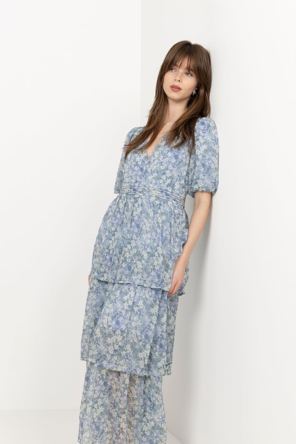 Florella Sleeve Dress - Blue/Off White