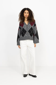 Saschaic Cardigan - Grey Argyle