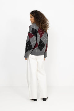 Saschaic Cardigan - Grey Argyle