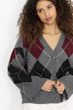 Saschaic Cardigan - Grey Argyle