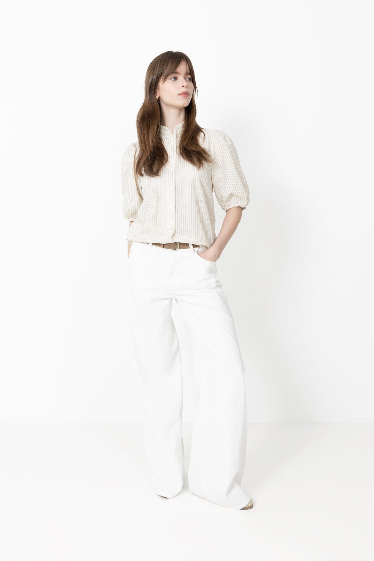 Tiffany Short Sleeve Stripe Shirt - Off White/Black Stripe