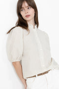 Tiffany Short Sleeve Stripe Shirt - Off White/Black Stripe