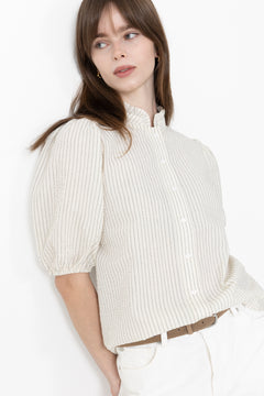Tiffany Short Sleeve Stripe Shirt - Off White/Black Stripe