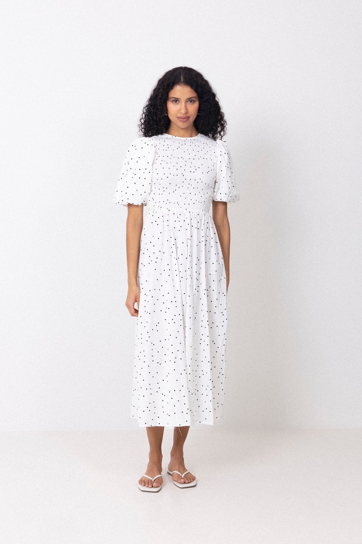 Tabita Dot Dress - White With Black Dots