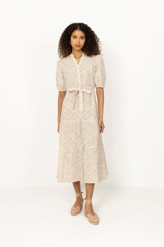 Kate V-Neck Long Dress - Lilac/Yellow