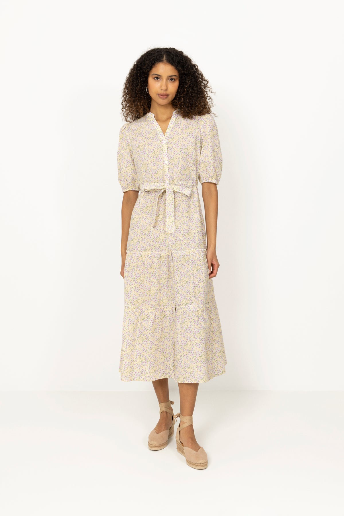 Kate V-Neck Long Dress - Lilac/Yellow