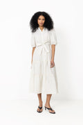 Kate V-Neck Long Stripe Dress - Off White/Black Stripe