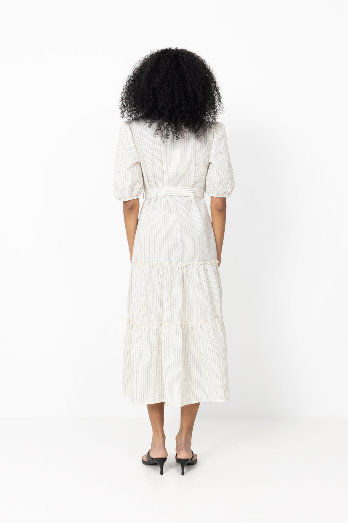 Kate V-Neck Long Stripe Dress - Off White/Black Stripe