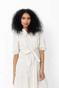 Kate V-Neck Long Stripe Dress - Off White/Black Stripe